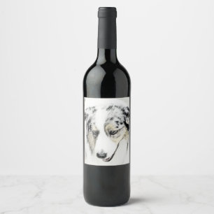 Australian Shepherd Painting - Original Dog Art Wine Label