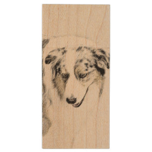 Australian Shepherd Painting - Original Dog Art Wood Flash Drive