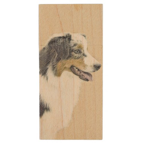 Australian Shepherd Painting _ Original Dog Art Wood USB Flash Drive