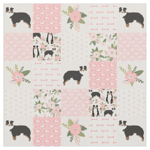 Australian Shepherd patchwork buffalo plaid Fabric