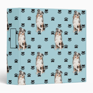 Australian Shepherd Paw Prints Pattern 3 Ring Binder