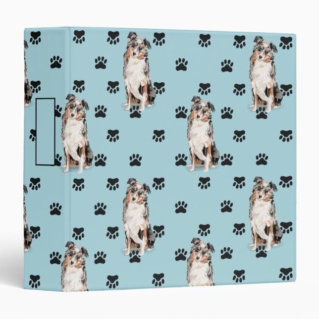 Australian Shepherd Paw Prints Pattern 3 Ring Binder (Front/Spine)