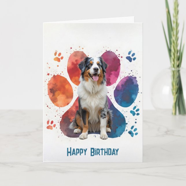Australian Shepherd Pawprint Birthday Card (Front)