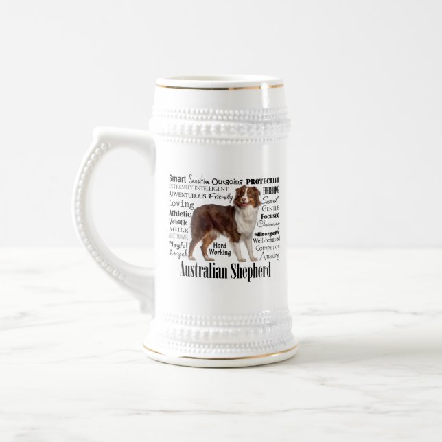 Australian Shepherd Personality Portrait Beer Stein (Left)