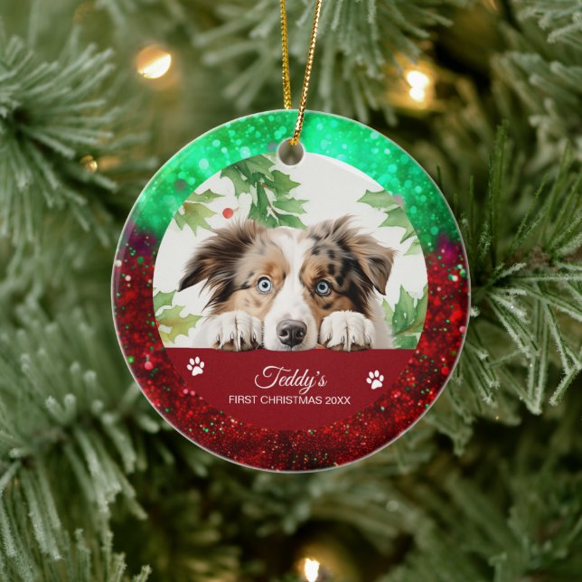 Australian Shepherd Personalized Christmas Ceramic Ornament (Tree)