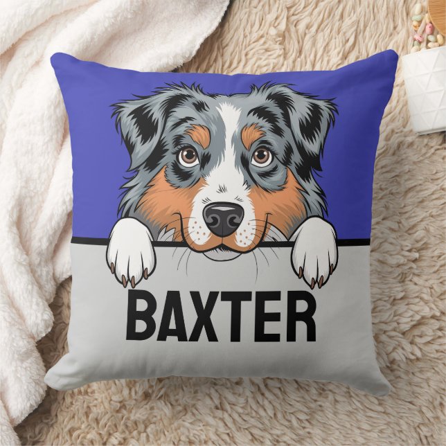 Australian Shepherd Personalized Puppy Dog Lovers Throw Pillow (Blanket)
