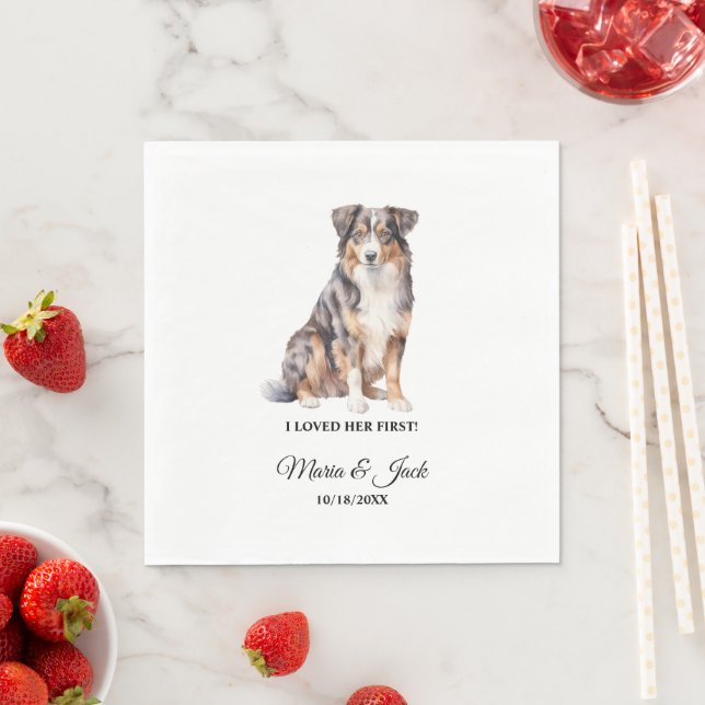 Australian Shepherd Pet Cocktail Wedding  Napkins (Insitu)
