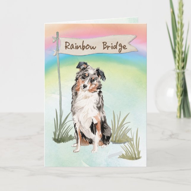 Australian Shepherd Pet Sympathy Over Rainbow Card (Front)