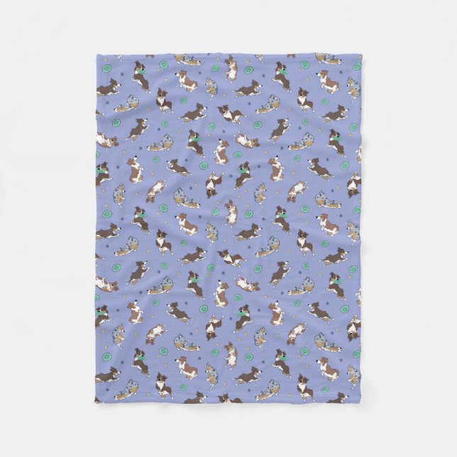 Australian Shepherd Playing Fun Fleece Blanket (Front)
