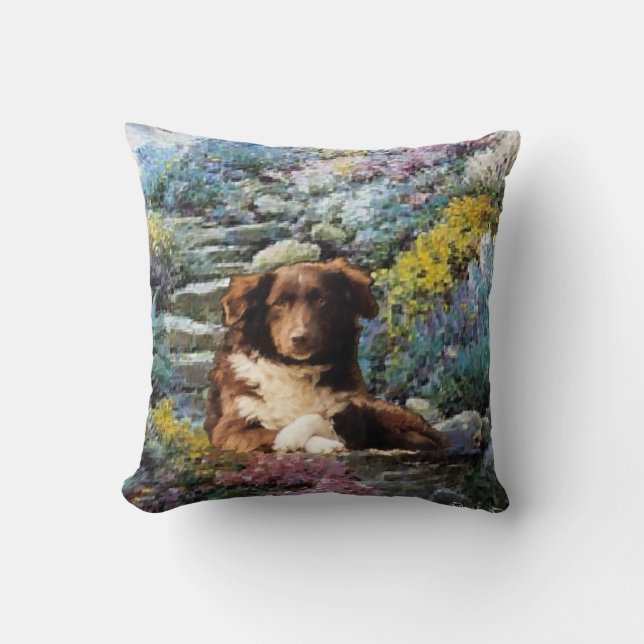 Australian Shepherd Poem Summer Garden Throw Pillow (Front)