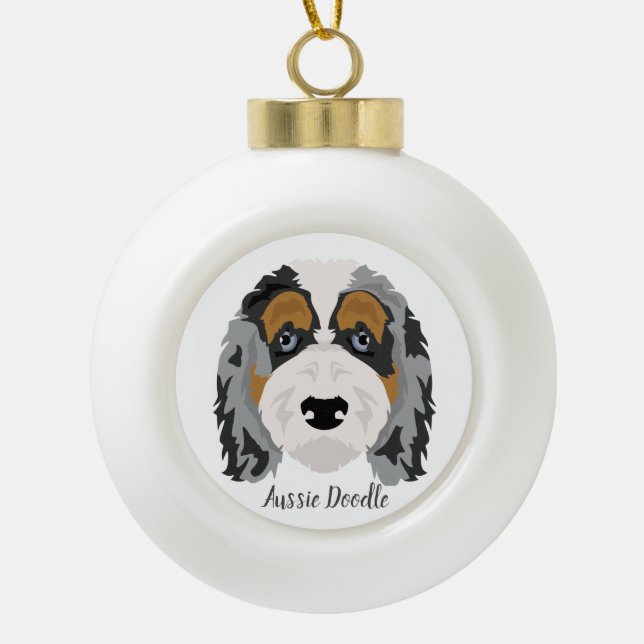Australian Shepherd Poodle mix Christmas Ornament (Front)