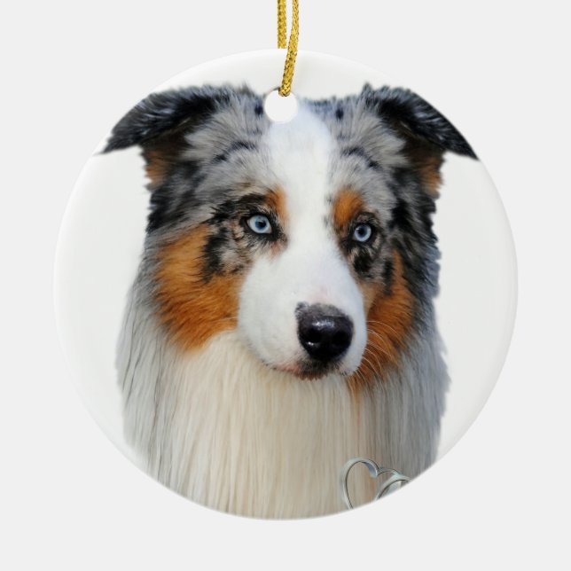 Australian Shepherd Portrait Ceramic Ornament (Front)