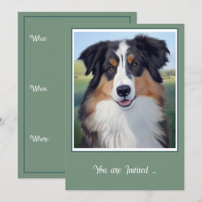 Australian Shepherd Portrait  -  Invitation (Front/Back)