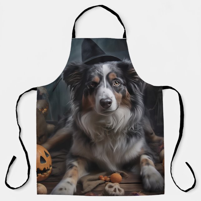 Australian Shepherd Pumpkins Halloween Scary Apron (Front)