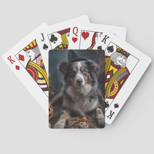 Australian Shepherd Pumpkins Halloween Scary Poker Cards (Back)