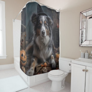 Australian Shepherd Pumpkins Halloween Scary Shower Curtain