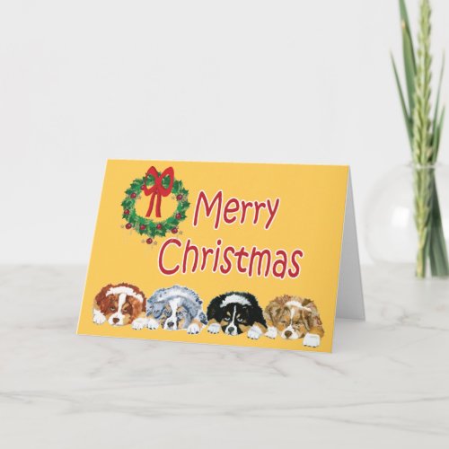 Australian Shepherd Puppies Christmas Card