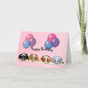 Australian Shepherd Puppies Happy Birthday Card