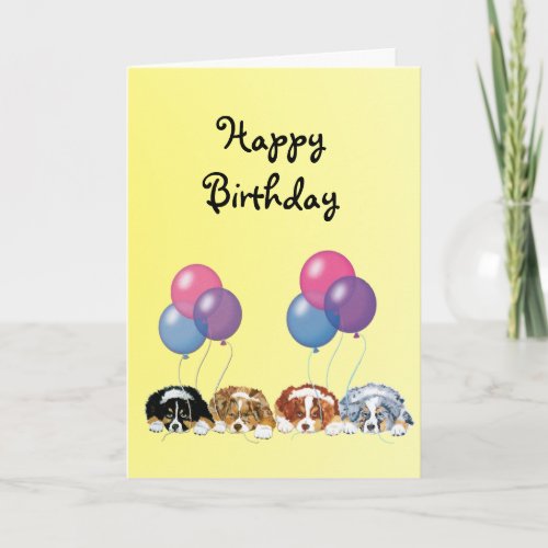 Australian Shepherd Puppies Happy Birthday Card