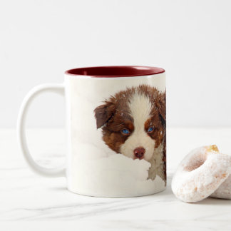 Australian Shepherd Puppies Two-Tone Coffee Mug