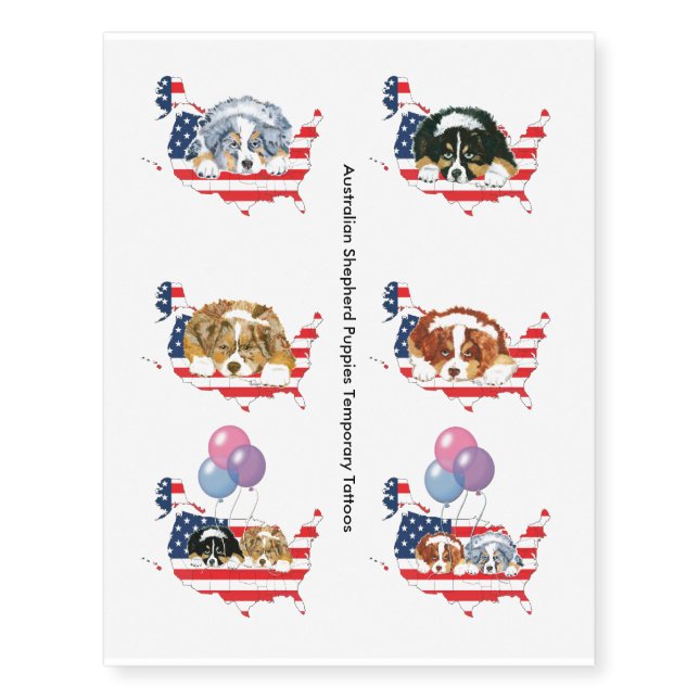 Australian Shepherd Puppies USA Temporary Tattoo (Front)