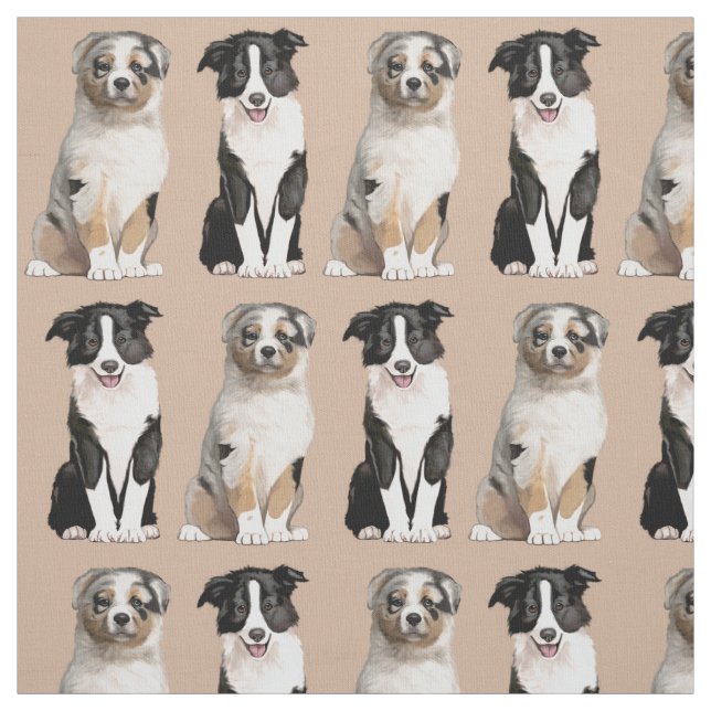 Australian Shepherd Puppy and Border Collie Fabric (Swatch)