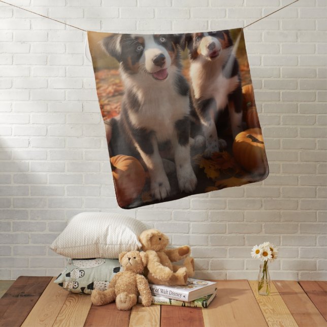 Australian Shepherd Puppy Autumn Delight Pumpkin Baby Blanket (In Situ)