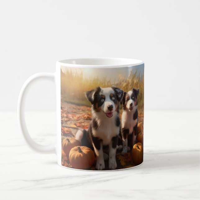 Australian Shepherd Puppy Autumn Delight Pumpkin Coffee Mug (Left)