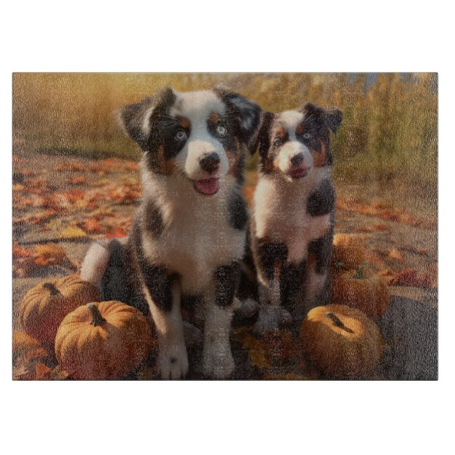 Australian Shepherd Puppy Autumn Delight Pumpkin Cutting Board (Front)
