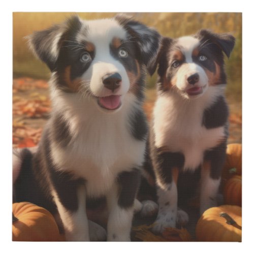 Australian Shepherd Puppy Autumn Delight Pumpkin Faux Canvas Print