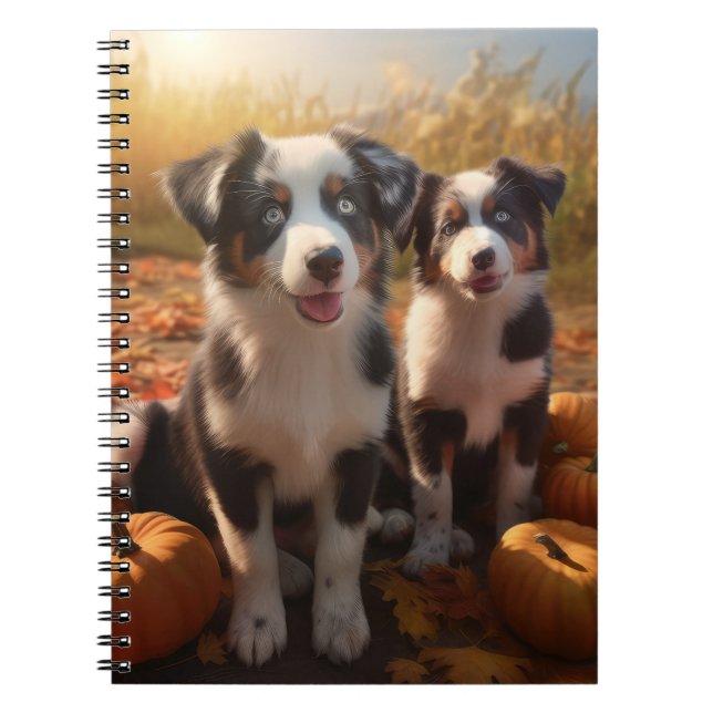 Australian Shepherd Puppy Autumn Delight Pumpkin Notebook (Front)