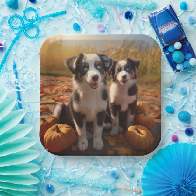 Australian Shepherd Puppy Autumn Delight Pumpkin Paper Plates (Party)