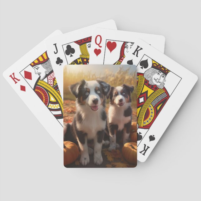 Australian Shepherd Puppy Autumn Delight Pumpkin Poker Cards (Back)