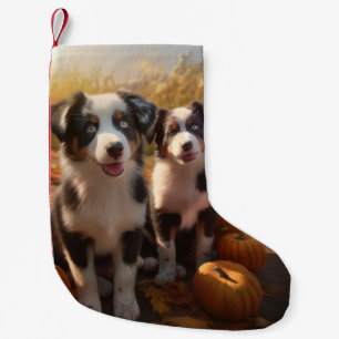 Australian Shepherd Puppy Autumn Delight Pumpkin Small Christmas Stocking