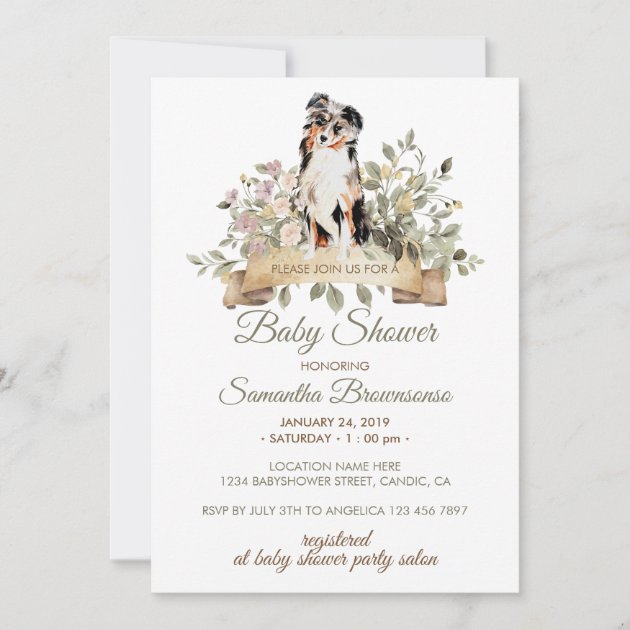 Australian Shepherd Puppy Baby Shower Invitation