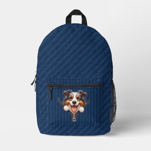 Australian Shepherd Puppy Denim Cloth Printed Backpack