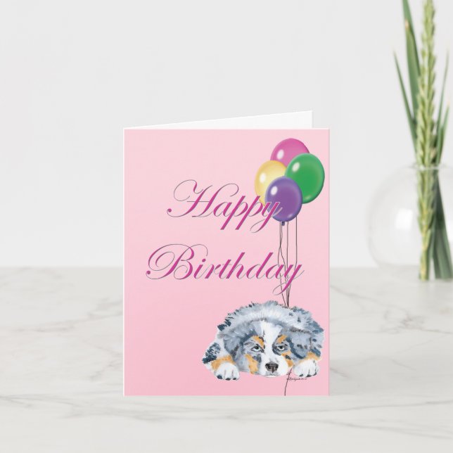 Australian Shepherd Puppy Happy Birthday Card (Front)