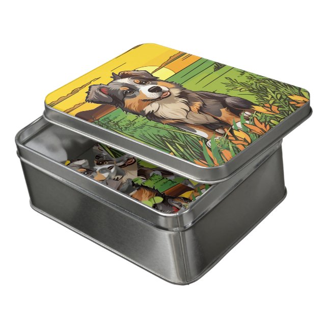 Australian Shepherd Puppy Jigsaw Puzzle (Lid Open)