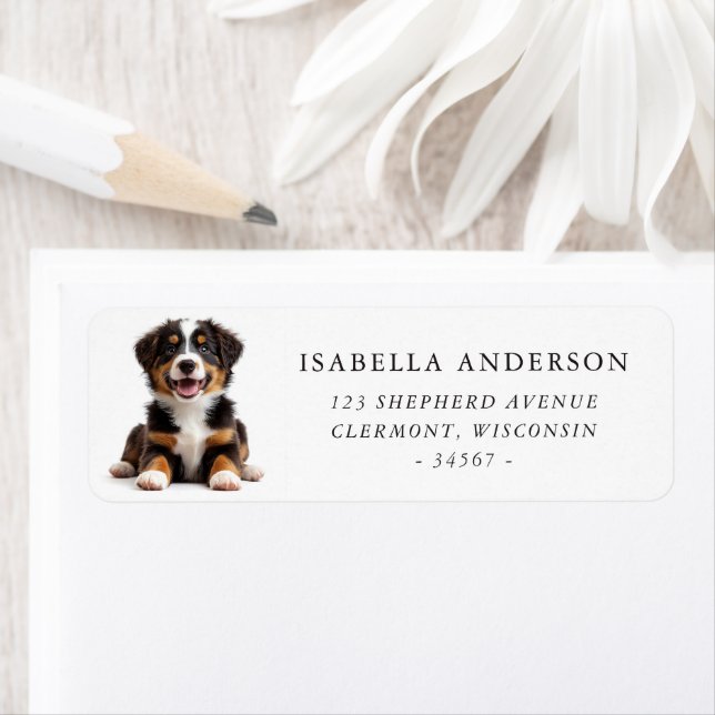 Australian Shepherd Puppy Return Address Label (Insitu)