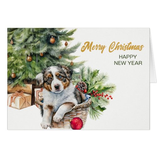 Australian Shepherd Puppy Wicker Basket Christmas