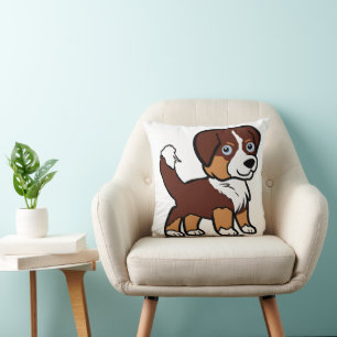 Australian Shepherd Red Tri Cartoon with Tail Throw Pillow