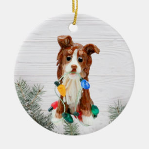 Australian Shepherd Red Tricolor Ceramic Ornament