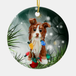 Australian Shepherd Red Tricolor Ceramic Ornament