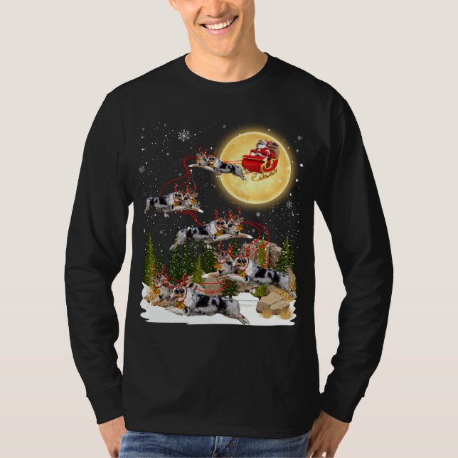 Australian Shepherd Reindeer Christmas Dog Riding  T-Shirt (Front)