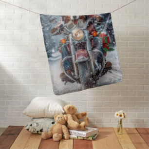 Australian Shepherd Riding Motorcycle Christmas Baby Blanket