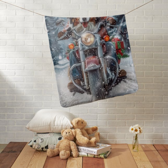Australian Shepherd Riding Motorcycle Christmas Baby Blanket (In Situ)