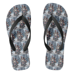 Australian Shepherd Riding Motorcycle Christmas Flip Flops