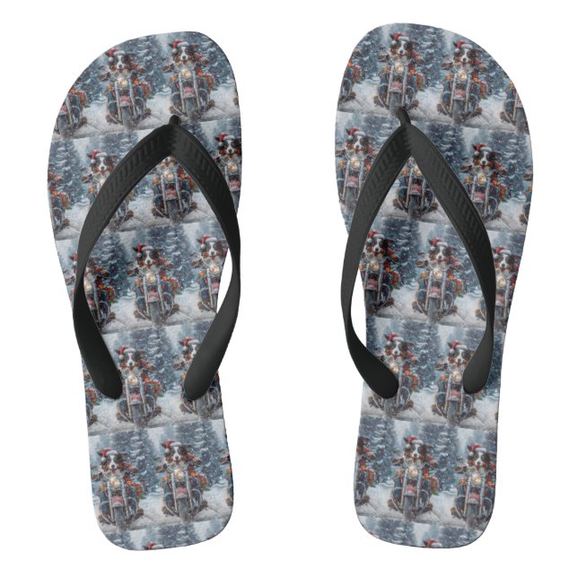 Australian Shepherd Riding Motorcycle Christmas Flip Flops (Footbed)