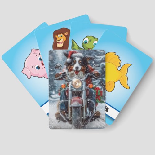 Australian Shepherd Riding Motorcycle Christmas Matching Game Cards