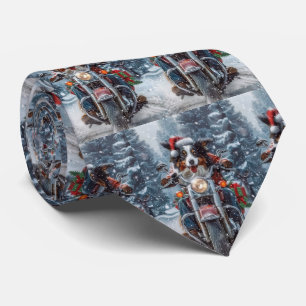 Australian Shepherd Riding Motorcycle Christmas Neck Tie